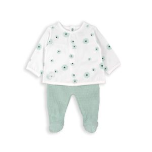 Conjunto 2 Peças em Algodão Flores Verde Água Babybol