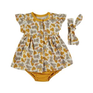 Vestido com Fita Folhas Amarelo Babybol