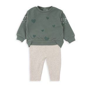 Conjunto 2 Peças Verde Com Corações Babybol