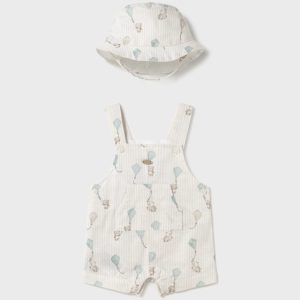 Mayoral Conjunto Jardineira e Chapéu Azul Jade