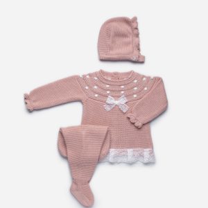 Conjunto Primeira Roupinha Tricô Juliana – Rosa