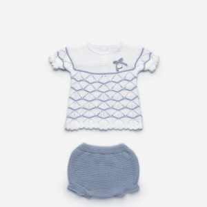 Juliana Conjunto Camisola Riscas e Calções Azul Céu